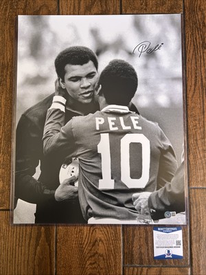Autographed/Signed Pele Brazil Soccer 16x20 Photo Muhammad Ali