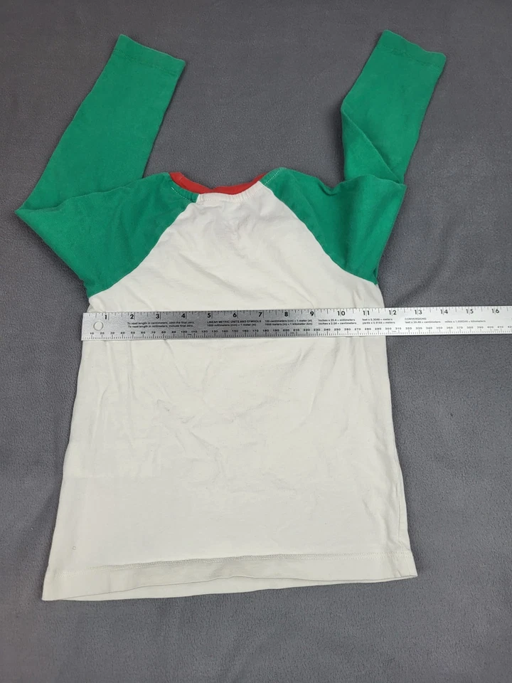 Boden Christmas Multilingual Shirt Boys 5 6Yr White Green Lightweight Crew Neck - Image 4 of 4