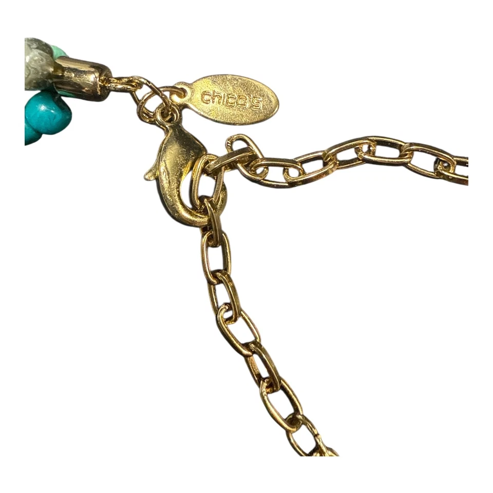 Colar em camadas de miçangas verde falso e turquesa tom dourado CHICO'S C309 - Imagem 4 de 4