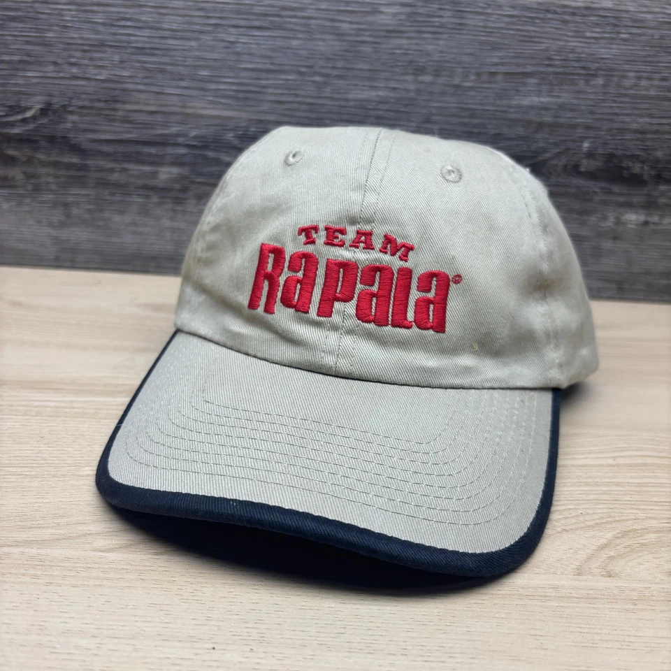 Team Rapala Hat Cap Strap Back Mens Khaki Tan Black Fishing Logo Embroidered - Image 3 of 4
