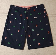 Columbia PFG Navy Fish Print Fishing Shorts 32W 10L Regular Fit Stretcg
