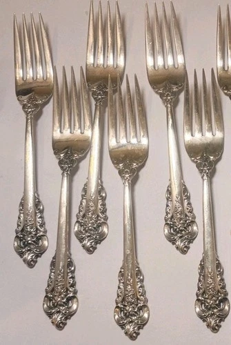 Lot of 6 Wallace Grande Baroque 7 1/2"Sterling Silver Dinner Forks 408 grams