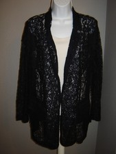 NEW Chico's Navy Blue Ink Sheer Lace Long Sleeve Collared Blazer Size 2 Large