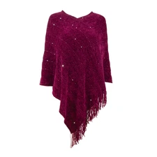 The Skyline Collection Women's Chenille Poncho w/Sequins in Burgundy, One Size