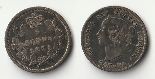 1871 Canada 5 cents silver coin