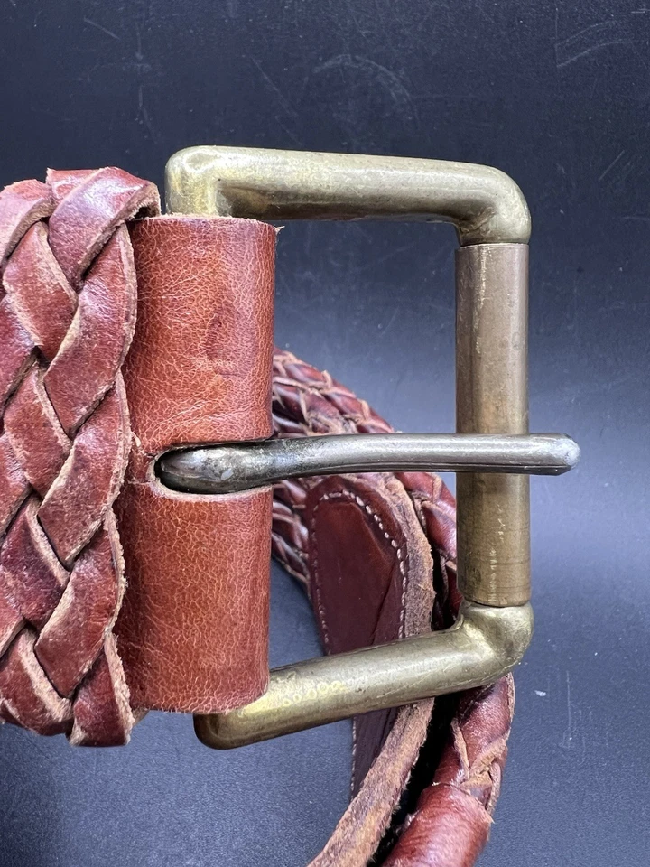 Cinturón De Colección Años 90 Ralph Lauren Marrón Cuero Trenzado Latón Preppy Mujer Talla 28 Foto 2 de 4