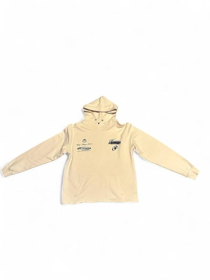 Homme Femme x 花花公子连帽衫男式中号舌头绑边下摆面霜全新无标签 — 第 3/4 张图片