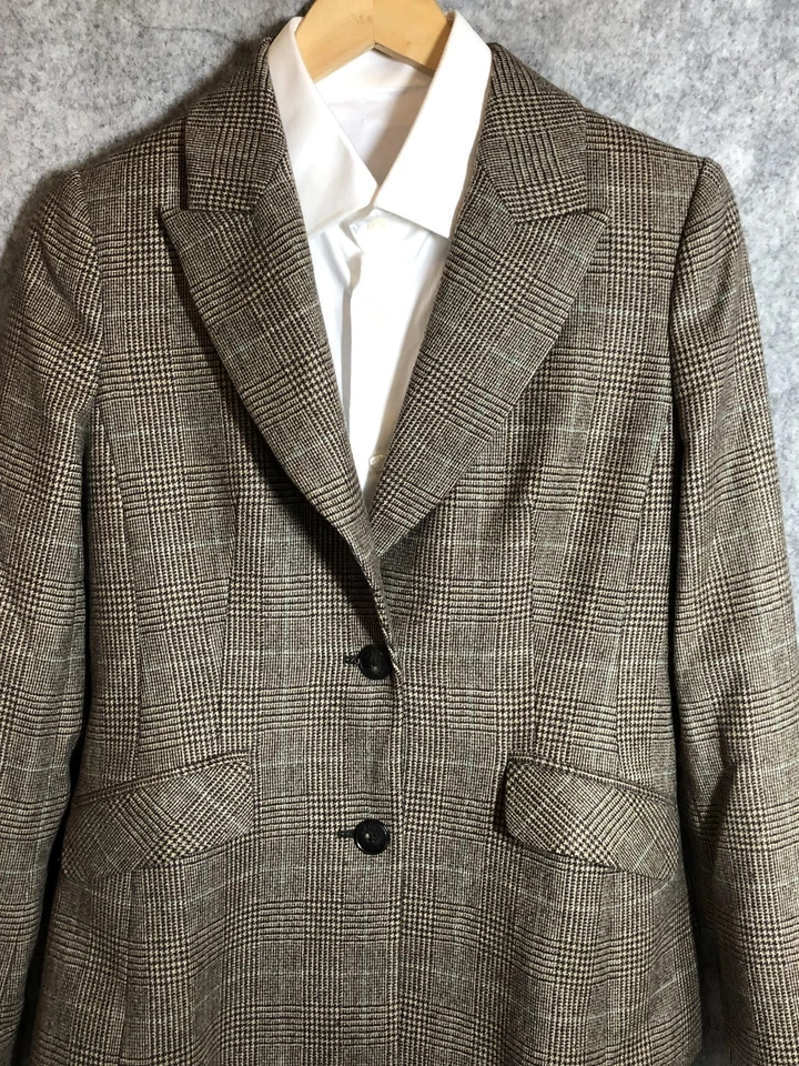 Blazer feminino L.K.Bennett London 6 marrom Glen xadrez lua lã campbell 2 botões - Imagem 3 de 4