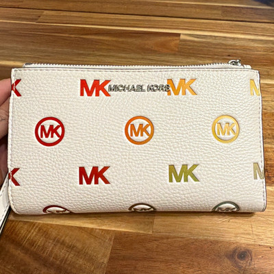 Michael Kors Jet Set MK Logo Zip Wristlet Wallet White/Multicolor