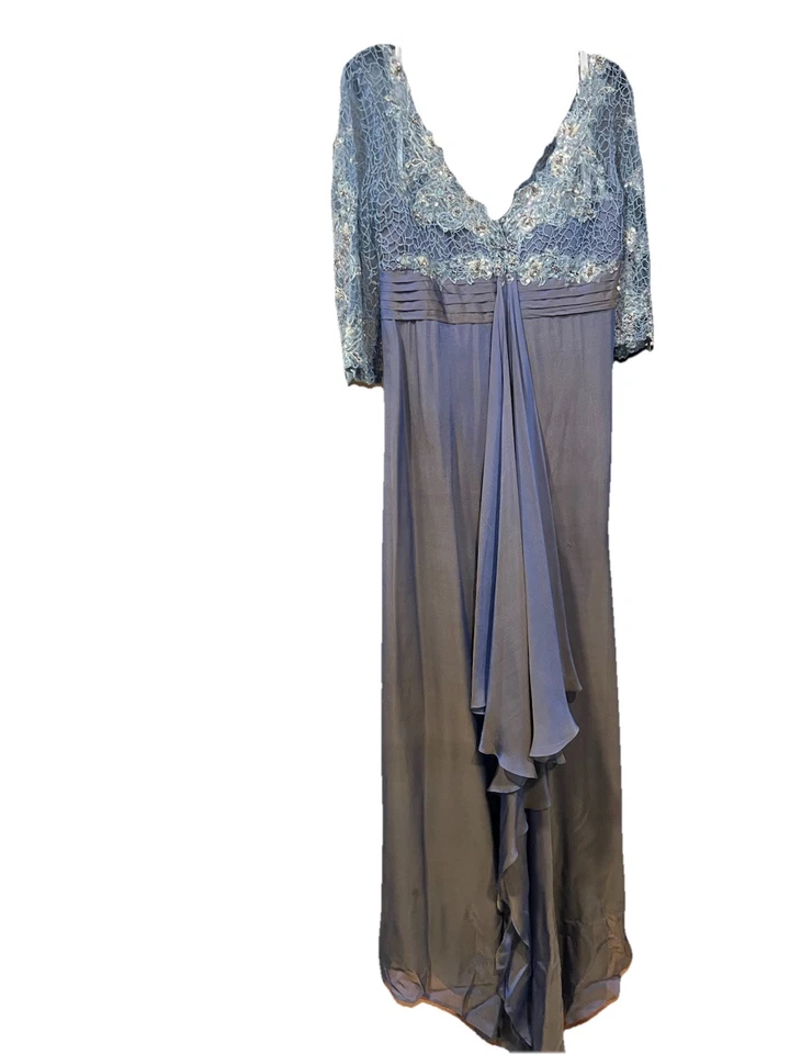 Vestido de Noche Largo Mon Cheri Encaje Lentejuelas MOB Azul Silencioso Talla 10 Foto 2 de 4