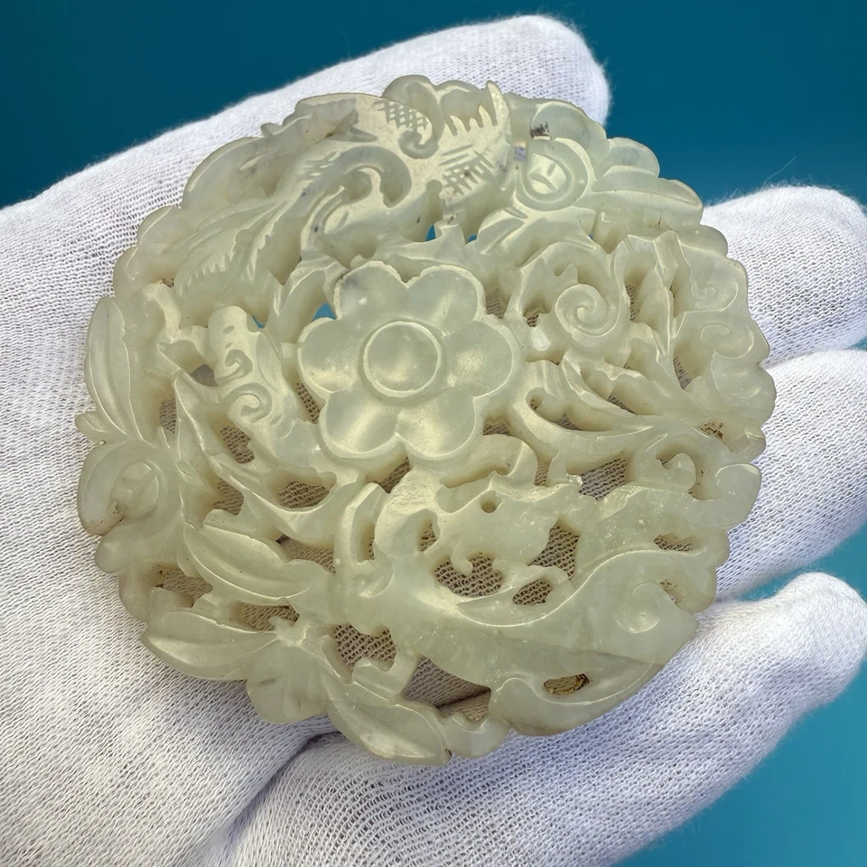 Wonderful Antique Chinese Hand Carved Natural Jade Pendant W/ Dragon & Phoenix - Image 2 of 4