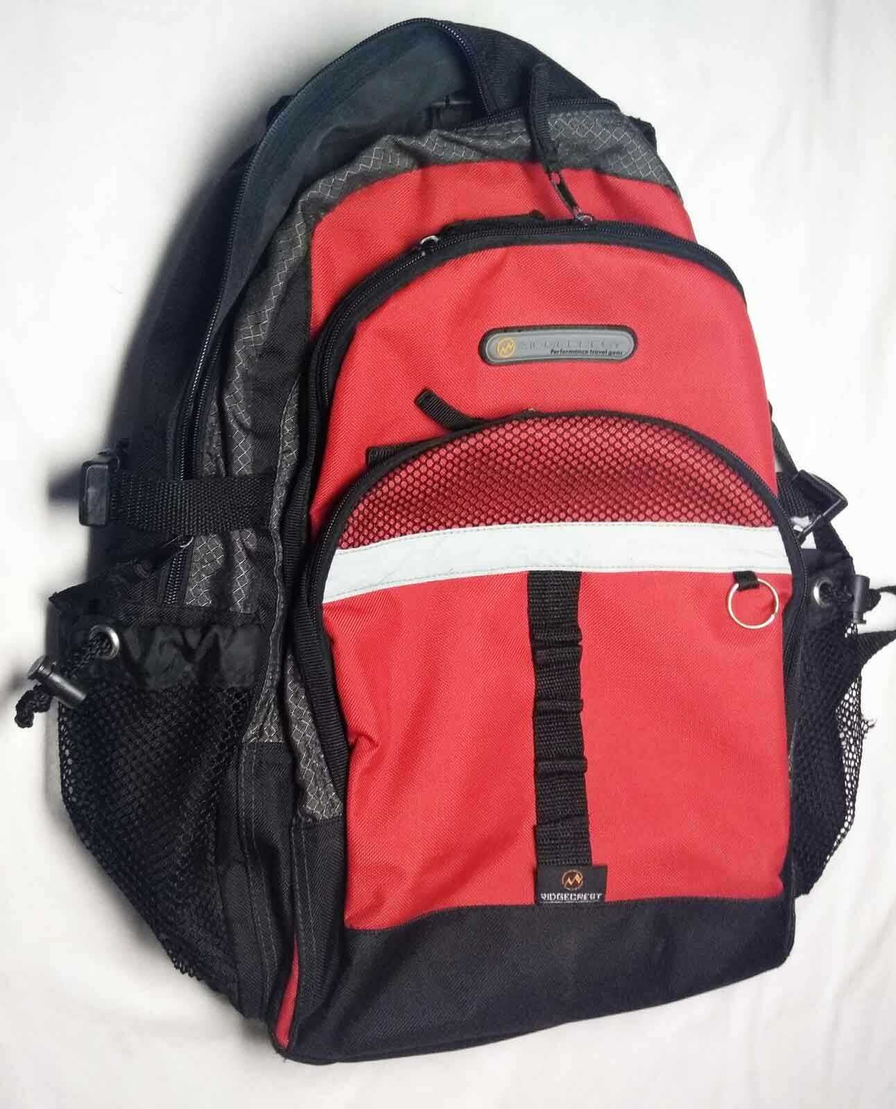 Ridgecrest Performance Travel Gear Backpack Red Black Multipocket