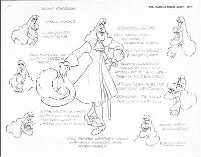 Disney 1971 Publications Model Sheet Captain Hook Peter Pan Costume Sketches UF