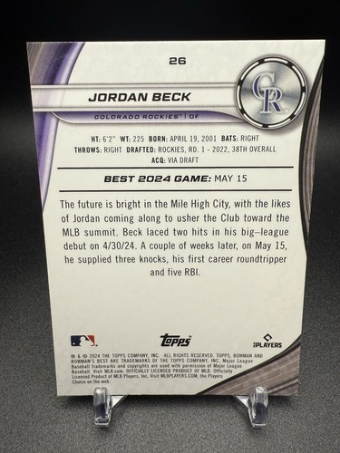 2024 Bowman's Best Jordan Beck /150 Rookie Blue Refractor - Colorado Rockies - Picture 2 of 2