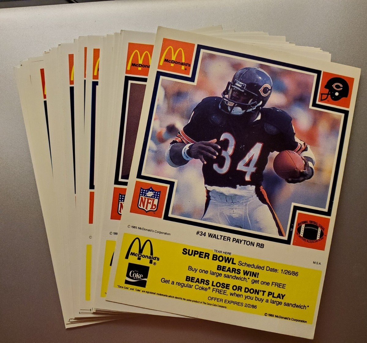 1985 McDonald's Chicago Bears Yellow FULL SET 32 Steve