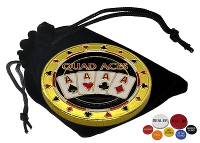 Texas Hold'em Poker Card Guard ''Quad Aces'' + 7pc Buttons Lammers Set w/Pouch