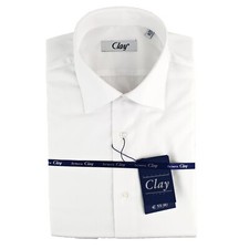 Clay Camicia classica tinta unita bianca cotone 100% qualità garantita 