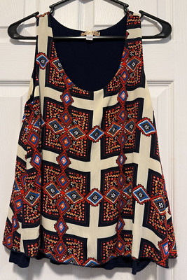 LAVISH top shirt blouse M 8 Bust 36 Length 25 White Multicolor Geometric Layered