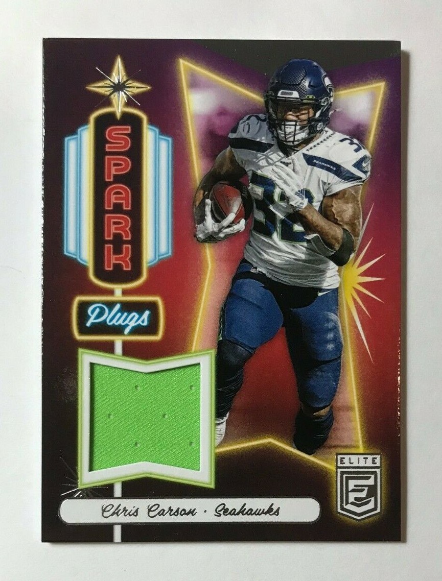 2020 Panini Donruss Elite Football Spark Plugs Chris Carson Jersey Relic SP-CC