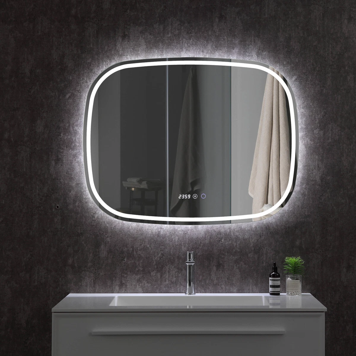 Specchio Ovale A LED TheiaMo Per Bagno, 91x61 Cm, Cornice Nera, Luce 3 Colori Regolabili, Anti-appannamento, IP65