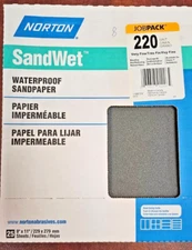 Norton SandWet 11 in x 9 in Very Fine 220 Grit Waterproof Sandpaper 25 Pack!!!