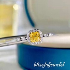 Princess Cut 1CT Real Citrine Engagement Wedding Halo Ring 14K 2-Tone Gold Over