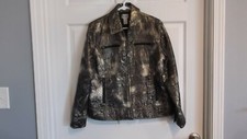 EUC Chico's size 1 long sleeve fully lined zip up blazer bronze silvery metalic