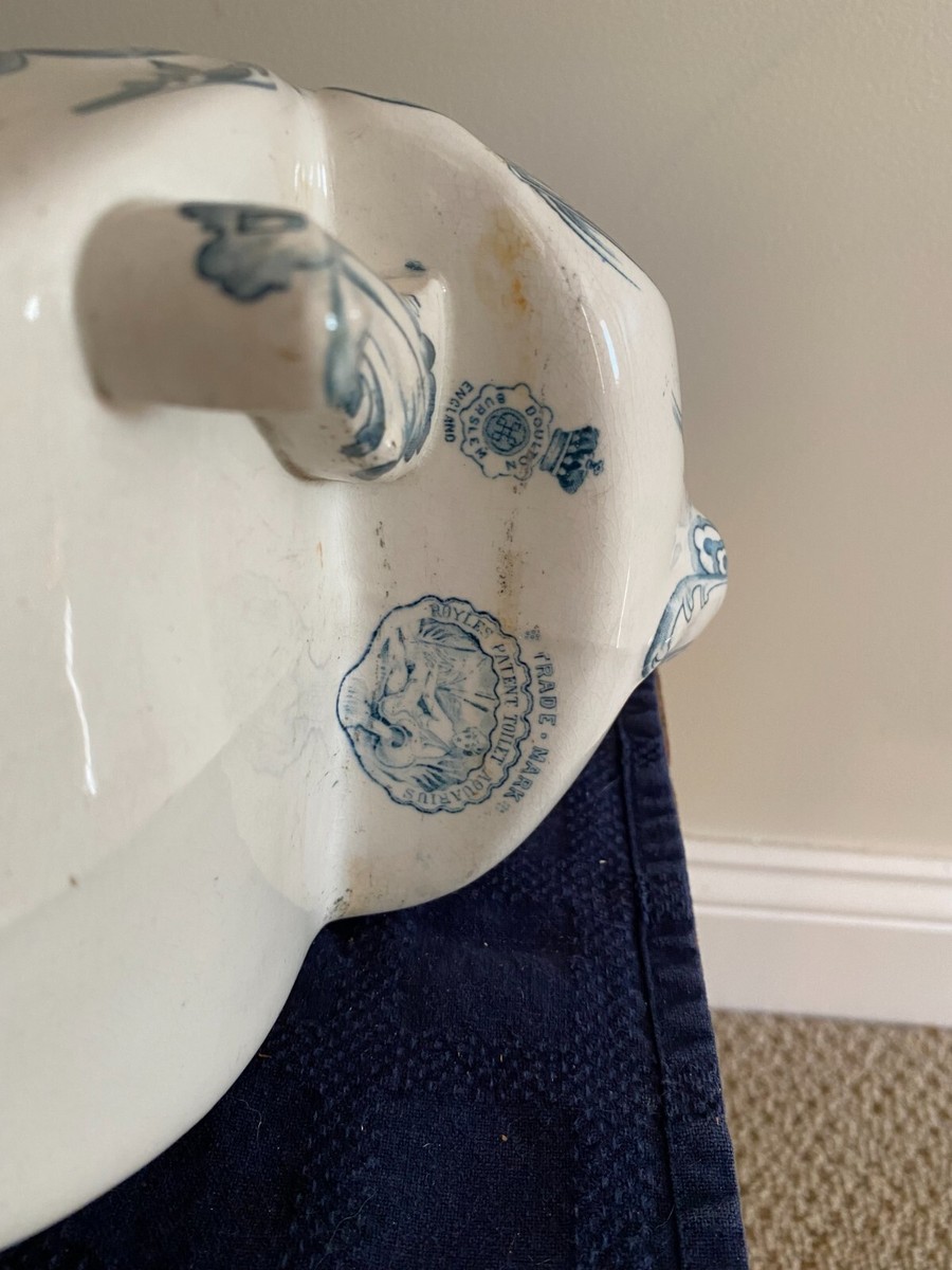 ドルトンバーズレム英国 Antique Royal Doulton Burslem Flow Blue Gold Gilt Cabinet