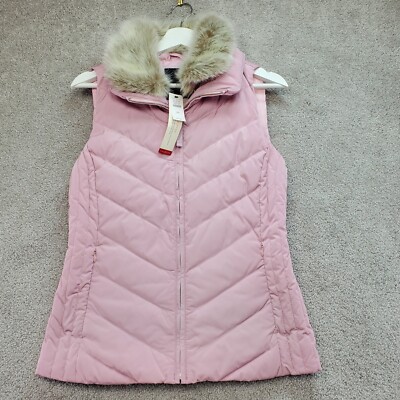 Talbots Puffer Vest Women's XS Light Pink Faux Fur Collar Lined
