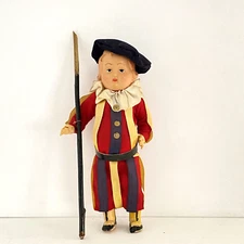 Celluloid Vatican Swiss Guard Boy Doll 6.5in Travel Souvenir Vintage