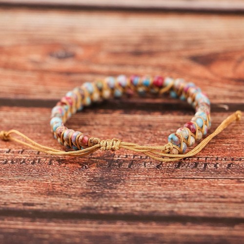 Natural Sea Sediment Jasper Stone Braided Bracelet Imperial Jasper Bracelet - 第 4/6 張圖片