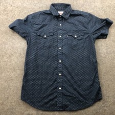 Levis Shirt Men Small Blue Geometric Short Sleeve Western Rodeo Cowboy