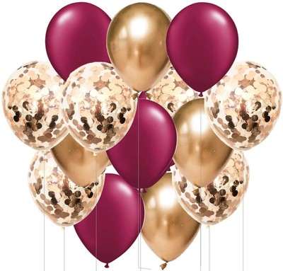 Burgundy Rose Gold Confetti Balloons of 15pcs for Burgundy Birthday Party Dec...