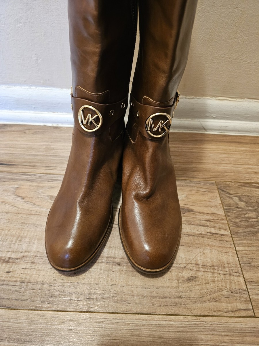 Michael Kors MK Brown Leather Heather Knee High Tall Riding Boots Women's  New
