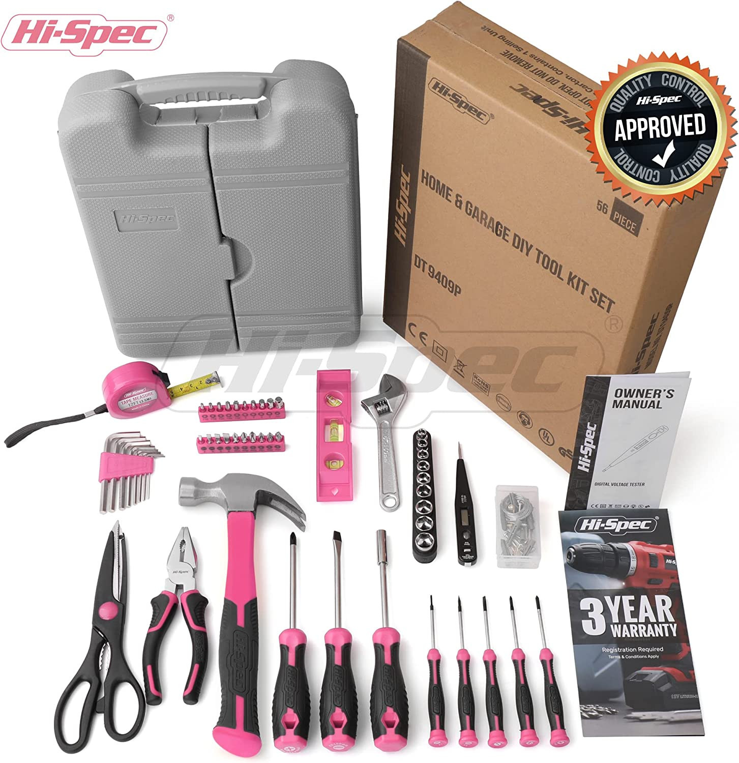 Hi-Spec 54Pc Pink Home DIY Tool Kit for Women, Office & Garage. Complete Ladies 