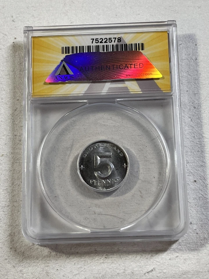 1953-A East Germany 5 Pfennig Graded MS 64 by ANACS - Image 4 of 4