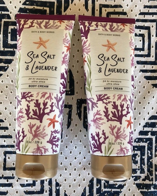 BATH & BODY WORKS SEA SALT & LAVENDER BODY CREAM 8 OZ. LOT OF 2 BOTTLES