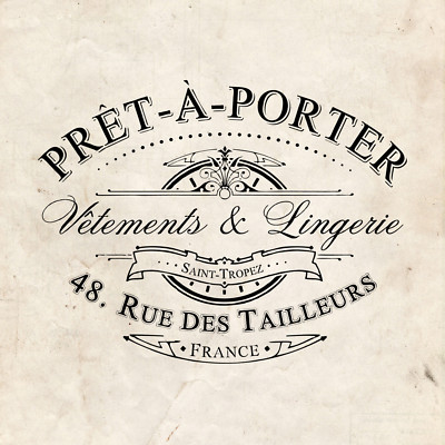 WASSERAUFKLEBER: Französische Pret-a-Porter Vintage Werbung (Möbeldruck Transfer) #039