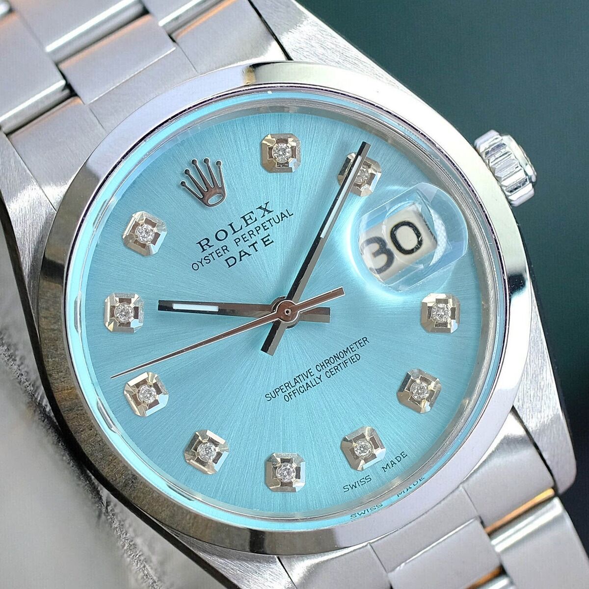 ROLEX OYSTER PERPETUAL DATE 1500 34MM ICE BLUE DIAMOND DIAL ROLEX OYSTER PERPETUAL DATE 1500 34MM ICE BLUE DIAMOND DIAL