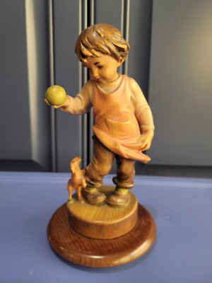 Anton Fischer OBERAMMERGAU Germany Carved Wood Boy with his Dog 6.5''