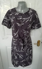 Roman 10 Dusky Purple Black White Branch Design Layered Wrap Effect Dress B/Zip
