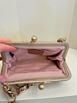 Coach Parker Double Zip Frame Kisslock Gold Rose Purse Shoulder