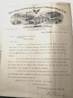 Vintage Brunswick Balke Collender Co. 1915 Letter - Image 1 of 2