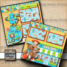 TOYS toy store 2 premade scrapbook pages paper piecing layout printed DIGISCRAP