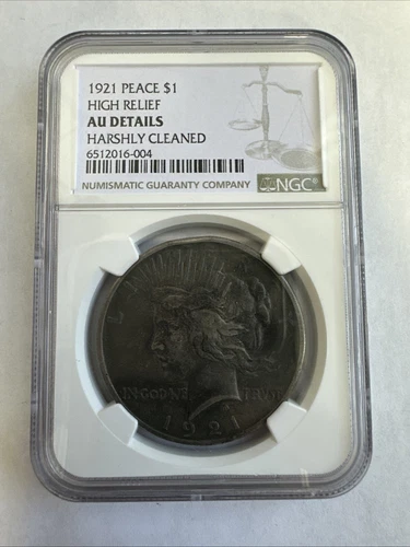 1921 US Peace Silver Dollar NGC High Relief AU Details Harshly Cleaned Key date