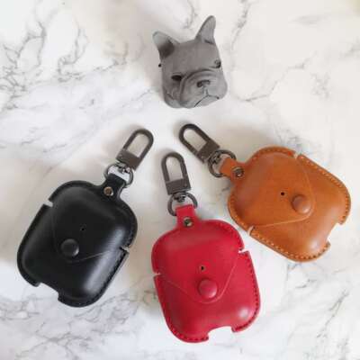 NEW IPhone Airpods PU Leather Soft Case w/ Key Chain Black/ Brown/ Red Ship Fast