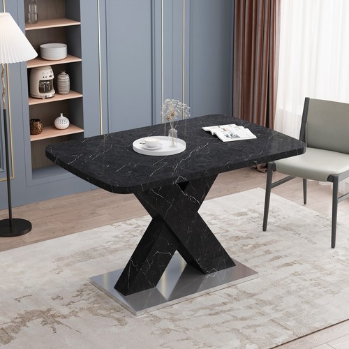 Modern Stretchable Dining Table with Faux Marble Table Top and X-Shape Table Leg - Picture 14 of 66