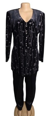 J.B.S. LTD. Plus Black Velvet Silver Sparkle Jacket Size 2X Vintage
