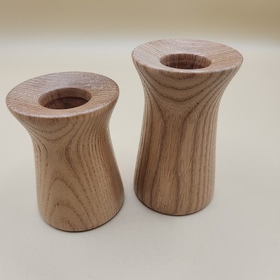 Wood Candlesticks Taper Holder Pair Hand Made Scandinavian Look MCM Hand Turned