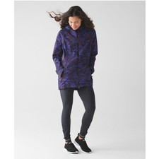 Lululemon Waterproof Jacket Women US 4 UK 8 Camo Blue Water Resistant Hood Coat